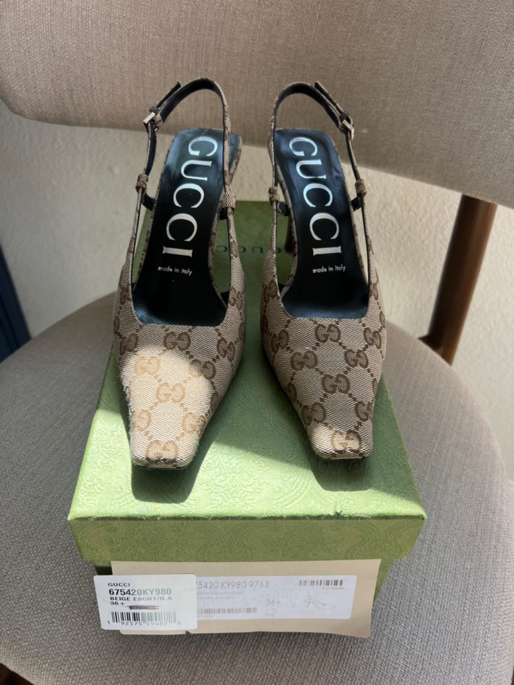 Gucci Brown beige  Slingback Heels